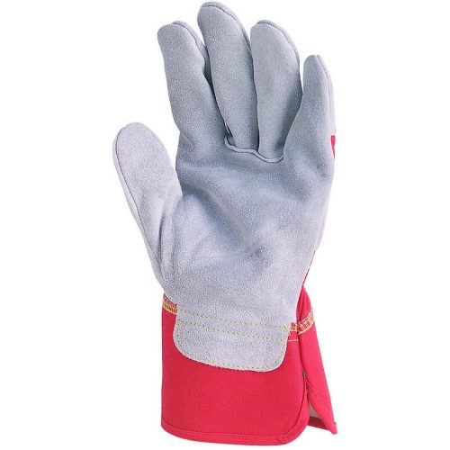 EP munkavédelmi bőrkesztyű, szürke marhahasíték/piros vászon kézhát