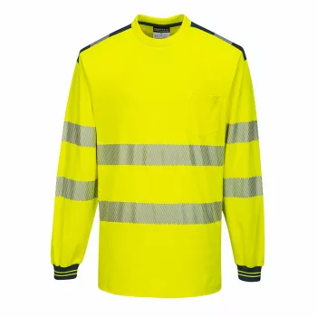   Portwest T185 PW3 Hi-Vis hosszú ujjú póló sárga/navy színben