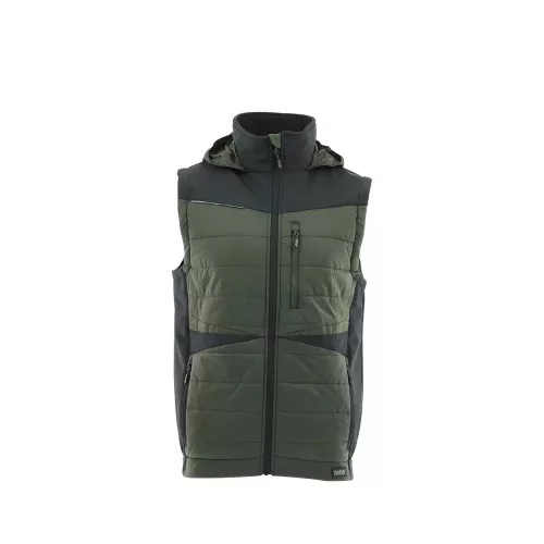 Sara Comfort Plus Hybrid kapucnis bélelt mellény zöld fekete színben