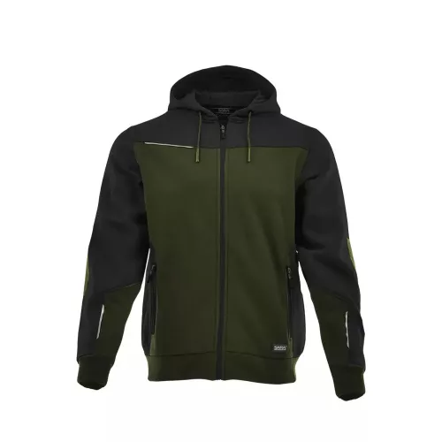 Sara Comfort Plus kapucnis pulóver zöld fekete színben