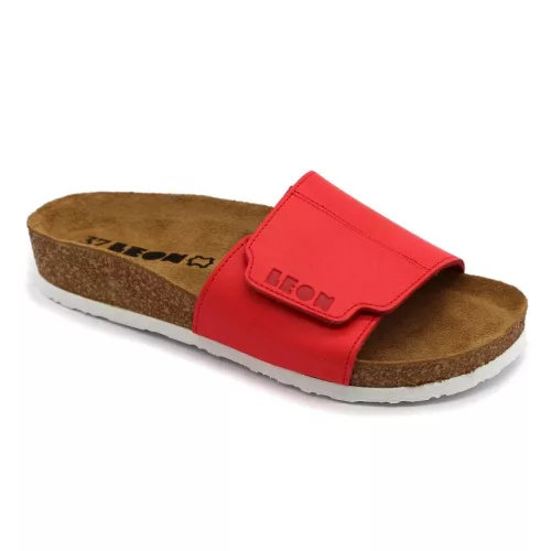 Leon 4022 Comfort női bőr papucs piros színben