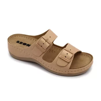 Leon 908 Comfort női bőr papucs bézs színben