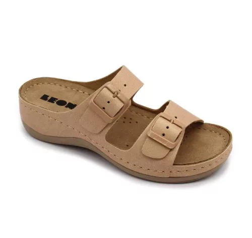 Leon 908 Comfort női bőr papucs bézs színben