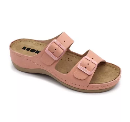 Leon 908 Comfort női bőr papucs rose színben