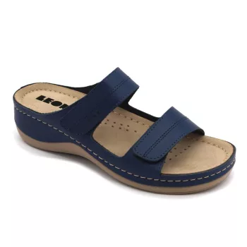 Leon 907 Comfort női bőr papucs kék színben