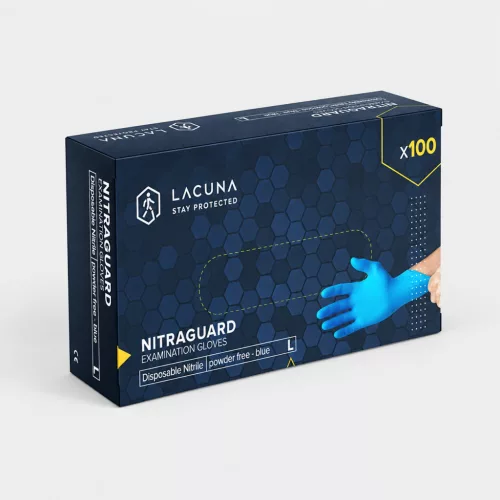 Lacuna Nitraguard púdermentes egyszerhasználatos kesztyű kék színben