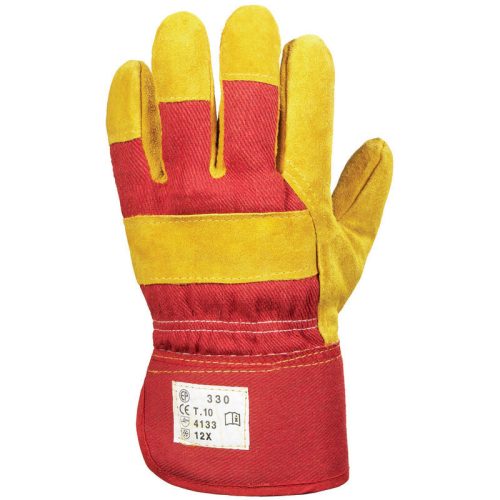 EP munkavédelmi bőrkesztyű, téli, sárga marhahasíték/piros vászon, polár 10-es méret