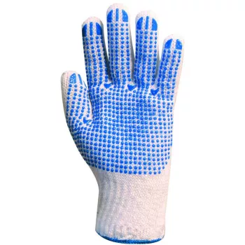   EP munkavédelmi kötött pes/pamut fehér férfi kesztyű, tenyerén kékpettyek 9-es méret