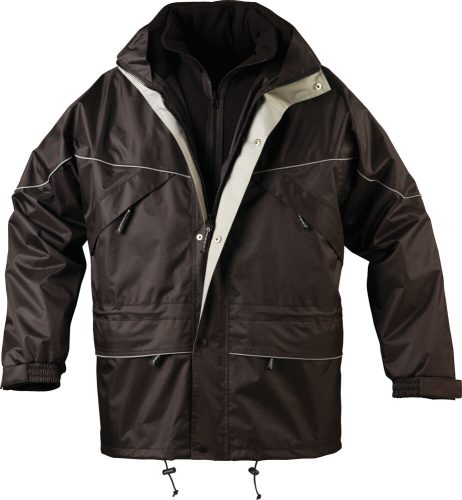 Coverguard Isa munkavédelmi kabát  fekete színben, fényvisszaverő díszcsíkokkal