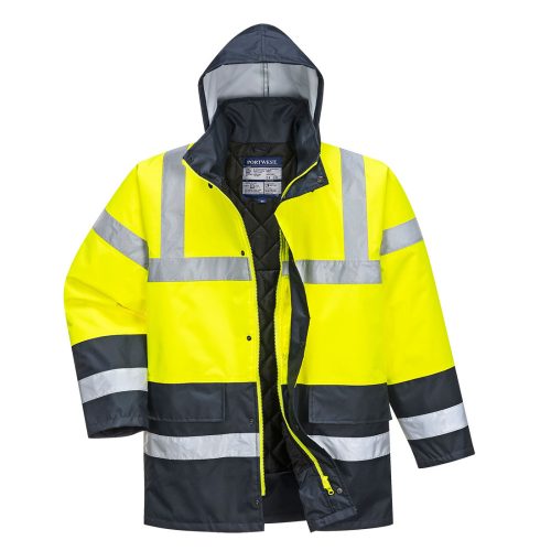 Portwest S466 Hi-Vis Contrast Traffic kabát sárga/navy színben