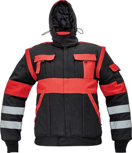 Cerva Max Winter téli munkavédelmi kabát fekete/piros színben