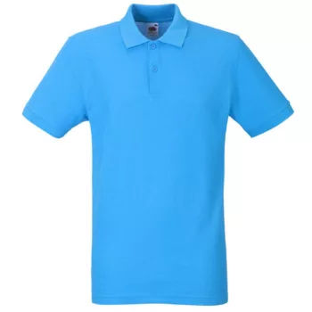   Fruit of the loom Premium rövid ujjú galléros póló azúrkék színben