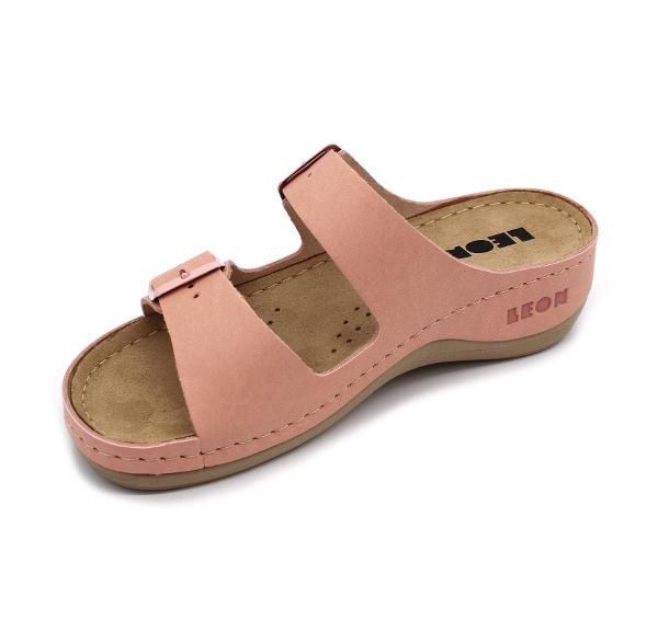 Leon 908 Comfort női bőr papucs rose színben