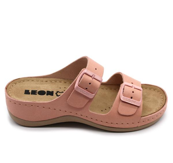 Leon 908 Comfort női bőr papucs rose színben