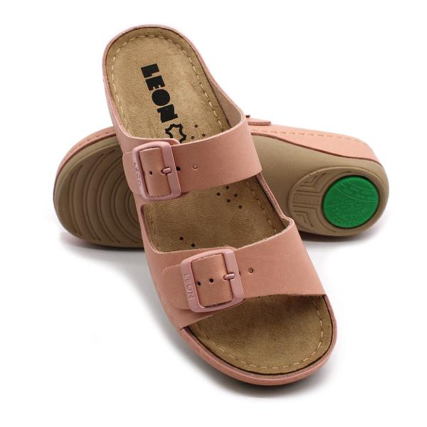 Leon 908 Comfort női bőr papucs rose színben
