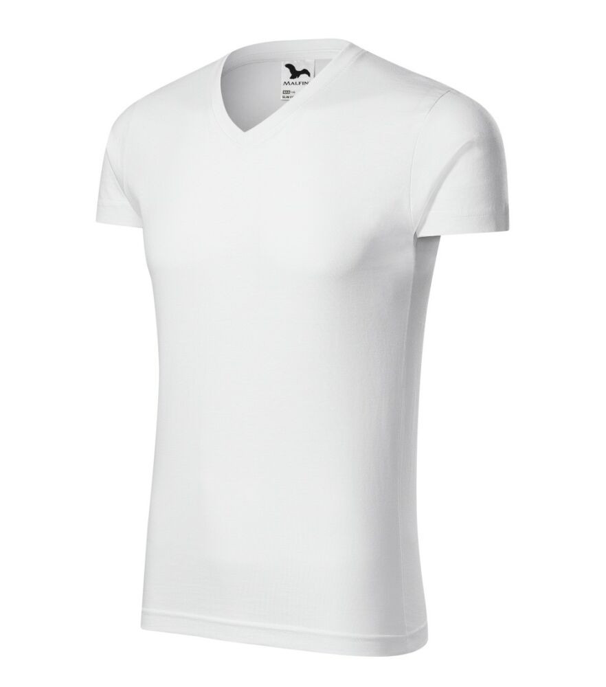 Malfini 146 Slim Fit V-neck férfi póló fehér színben