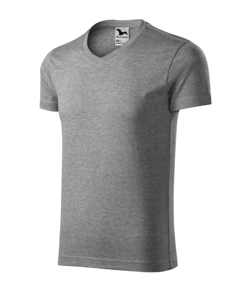 Malfini 146 Slim Fit V-neck férfi póló sötétszürke melírozott színben