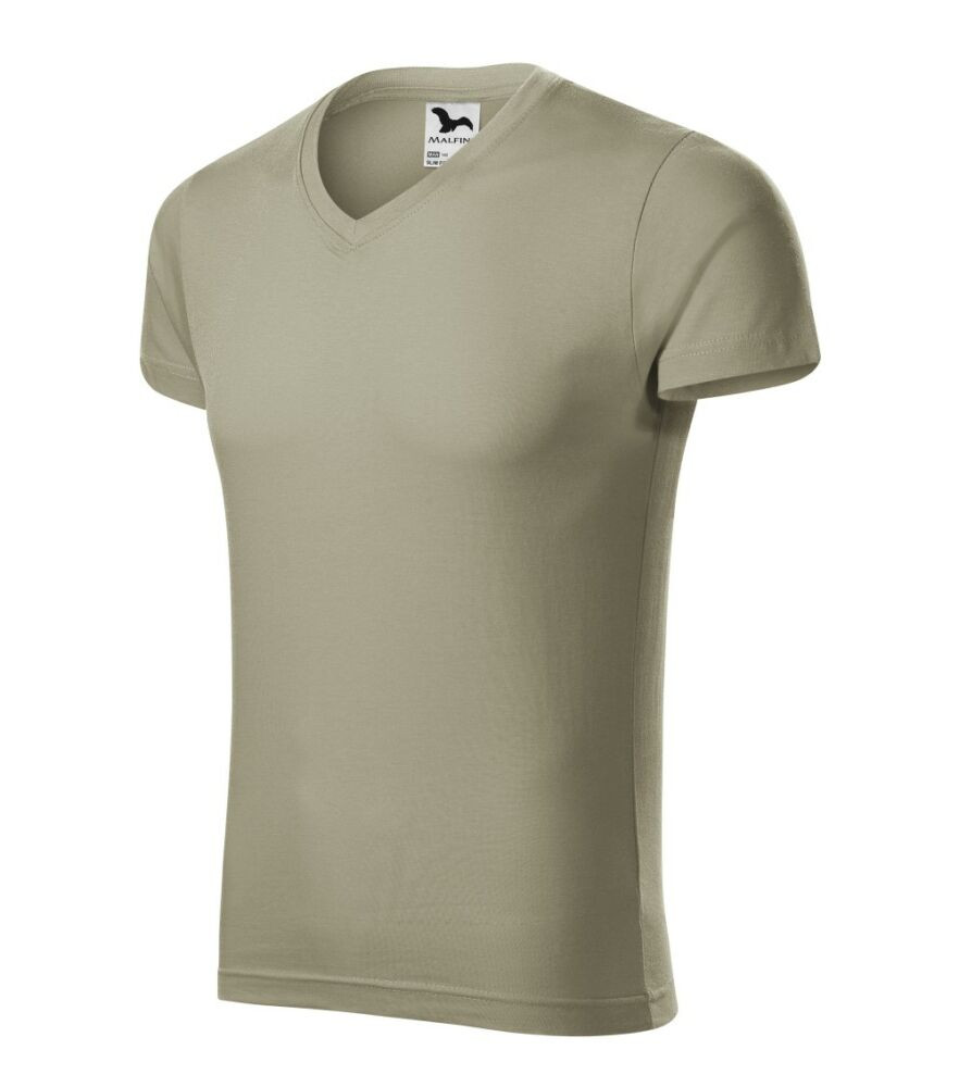 Malfini 146 Slim Fit V-neck férfi póló világos khaki színben