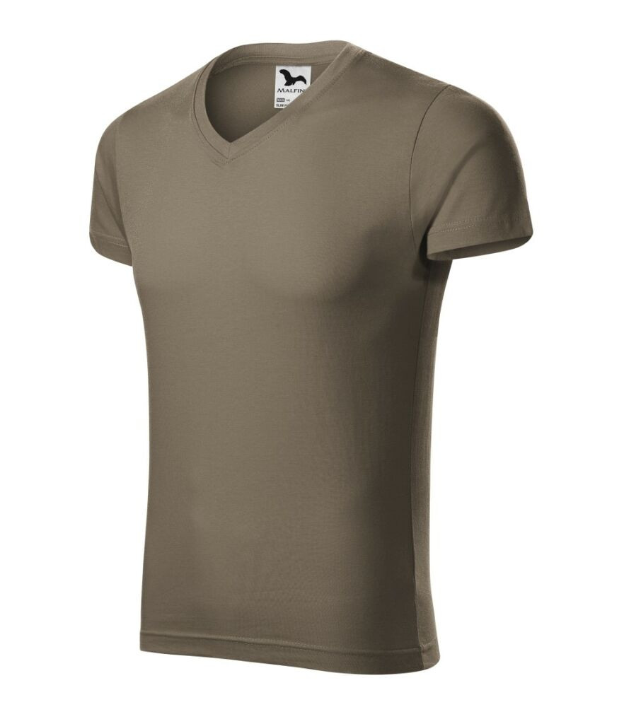 Malfini 146 Slim Fit V-neck férfi póló army színben