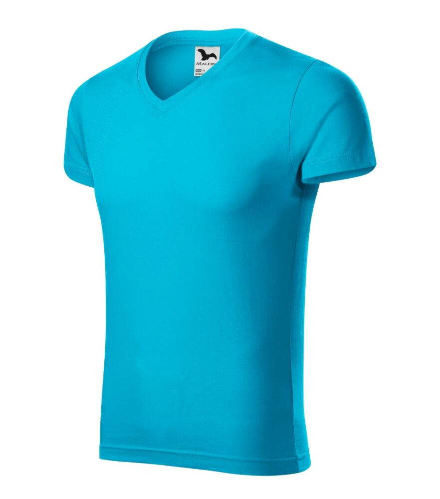 Malfini 146 Slim Fit V-neck férfi póló türkiz színben