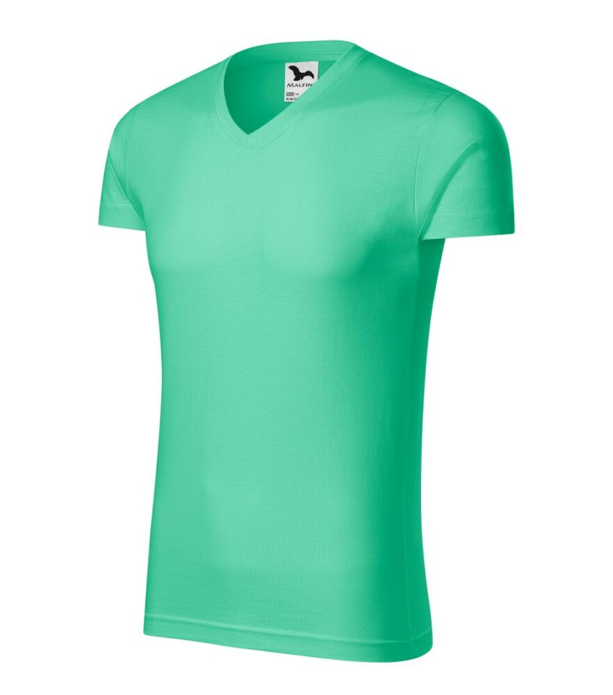 Malfini 146 Slim Fit V-neck férfi póló menta színben